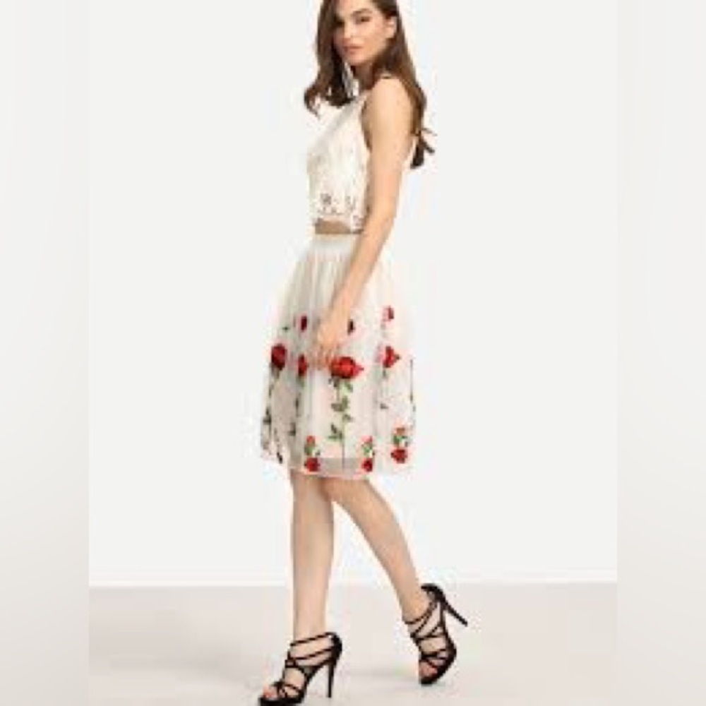 Over Kleshas Floral Embroidered Cream Skirt, Size small